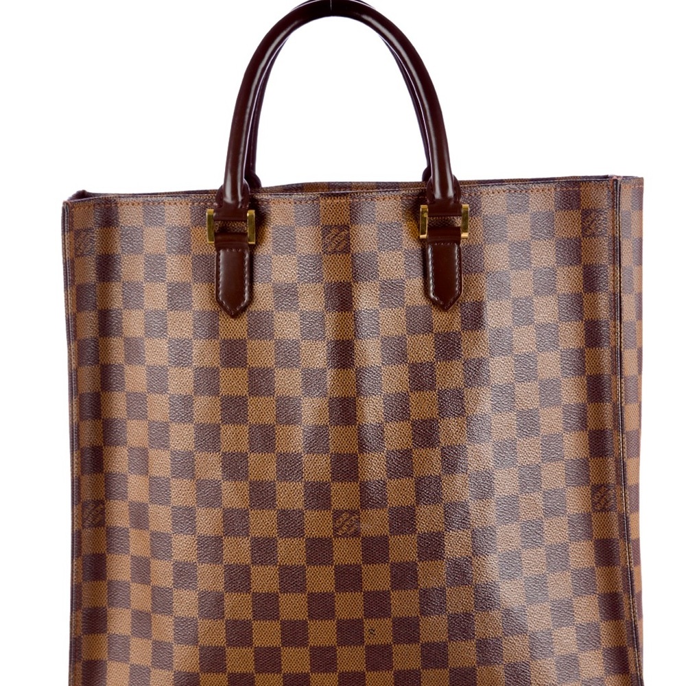 Men's brown and tan Damier Ebene coated canvas Louis Vuitton Sac Plat tote